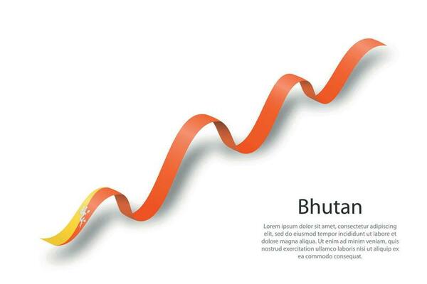 Waving ribbon or banner with flag of Bhutan