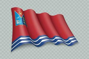 3D Realistic waving Flag of Magadan Oblast is a region of Russia vector