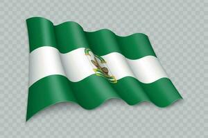 3D Realistic waving Flag of Andalusia is a region of Spain vector