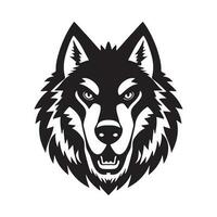lobo cabeza negro y blanco vector icono.