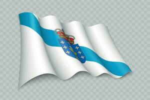 3D Realistic waving Flag of Galicia is a region of Spain vector