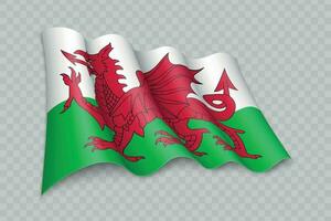 3D Realistic waving Flag of Wales is a region of United Kingdom vector