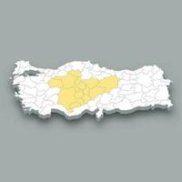 Central Anatolia region location within Turkey map vector