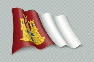 3d realista ondulación bandera de castilla la mancha es un región de España vector