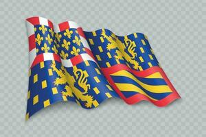 3D Realistic waving Flag of Bourgogne-Franche-Comte is a region of France vector