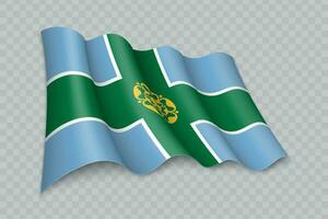 3D Realistic waving Flag of Derbyshire is a county of England vector