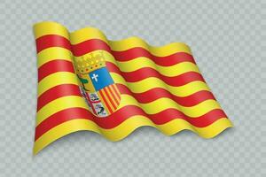 3d realista ondulación bandera de Aragón es un región de España vector