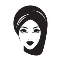 mujer en hijab cabeza silueta, cara y pelo Moda icono vector