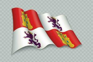 3D Realistic waving Flag of Castile and Leon is a region of Spain vector