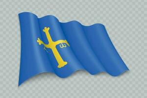 3D Realistic waving Flag of Asturias is a region of Spain vector