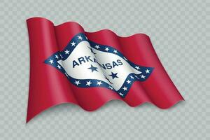 3D Realistic waving Flag of Arkansas is a state of United States vector