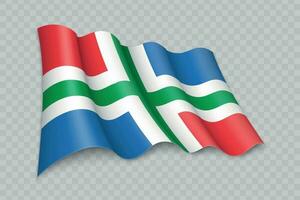 3D Realistic waving Flag of Groningen is a state of Netherlands vector