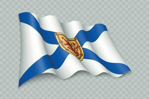 3D Realistic waving Flag of Nova Scotia is a state of Canada vector