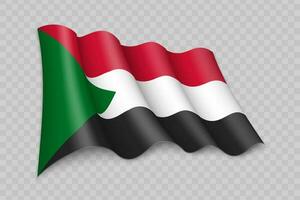 3D Realistic waving Flag of Sudan vector