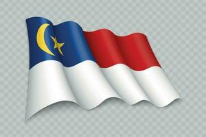 3D Realistic waving Flag of Malacca is a state of Malaysia vector