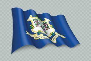 3D Realistic waving Flag of Connecticut is a state of United States vector