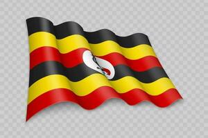 3D Realistic waving Flag of Uganda vector