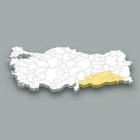 Southeastern Anatolia region location within Turkey map vector