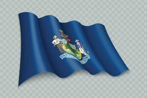 3D Realistic waving Flag of Maine is a state of United States vector