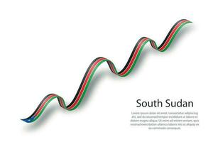 cinta ondeante o pancarta con la bandera de Sudán del Sur vector