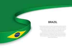 Wave flag of Brazil with copyspace background. vector