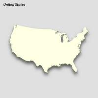 3d isometric map of United States isolated with shadow vector