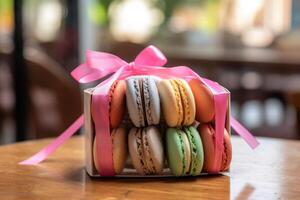 macaroon box in The kitchen table Food Photography AI Generated photo