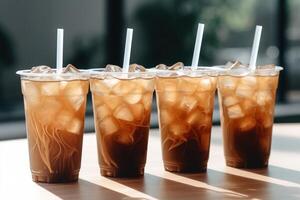 stock photo of Iced coffee in plastic cups with straw isolated food photography