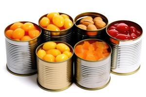 canned fruit white isolated background Food Photography AI Generated photo