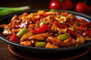 valores foto de kung pao pollo es un famoso Sichuan estilo comida fotografía generativo ai