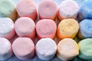 stock photo of colorfull marshmallow on the kitchen flat lay photography