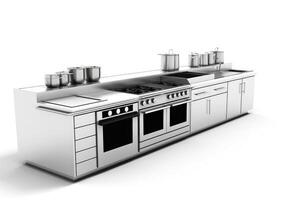 stock photo of 3d kitchen on a white background isolated photography Generative AI