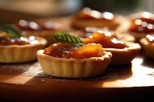 tarts in the kitchen table Food Photography AI Generated photo