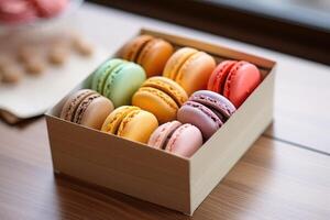 macaroon box in The kitchen table Food Photography AI Generated photo