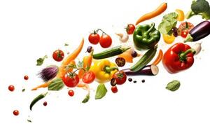 stock photo of mix vegetable flying through the air Editorial food photography