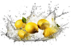 stock photo of water splash with lemons isolated food photography