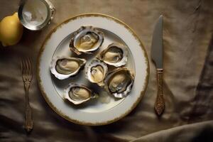 stock photo of oyster in the plate photography