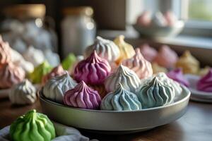 stock photo of meringue cookies in the kitchen table professional food photography