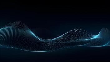Abstract blue particle background. Flow wave with dot landscape. Digital data structure. Future mesh or sound grid. photo