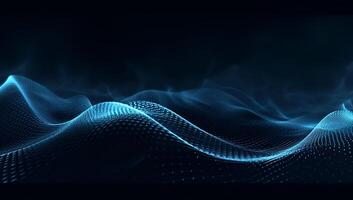 Abstract blue particle background. Flow wave with dot landscape. Digital data structure. Future mesh or sound grid. photo