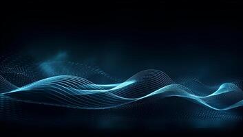 Abstract blue particle background. Flow wave with dot landscape. Digital data structure. Future mesh or sound grid. photo