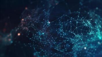 Abstract blue digital data background. Network connection structure. Structural connection of information. Data transfer in network connection. Data technology. 3D rendering. photo