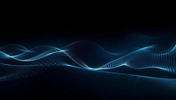 Abstract blue particle background. Flow wave with dot landscape. Digital data structure. Future mesh or sound grid. photo