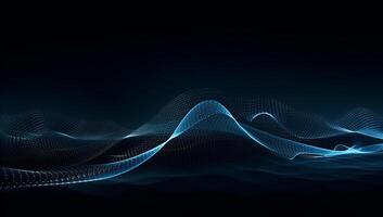 Abstract blue particle background. Flow wave with dot landscape. Digital data structure. Future mesh or sound grid. photo