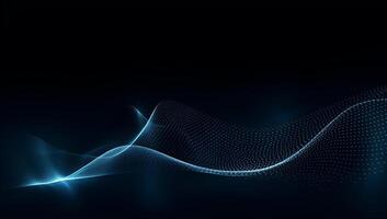 Abstract blue particle background. Flow wave with dot landscape. Digital data structure. Future mesh or sound grid. photo