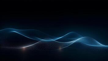 Abstract blue particle background. Flow wave with dot landscape. Digital data structure. Future mesh or sound grid. photo