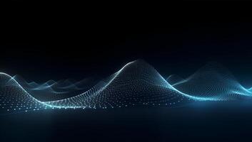 Abstract blue particle background. Flow wave with dot landscape. Digital data structure. Future mesh or sound grid. photo