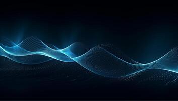 Abstract blue particle background. Flow wave with dot landscape. Digital data structure. Future mesh or sound grid. photo