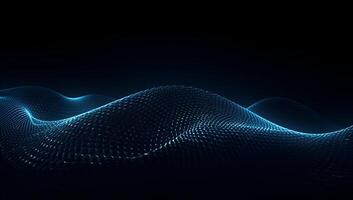 Abstract blue particle background. Flow wave with dot landscape. Digital data structure. Future mesh or sound grid. photo