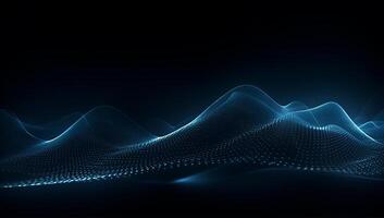 Abstract blue particle background. Flow wave with dot landscape. Digital data structure. Future mesh or sound grid. photo